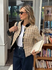 Serisse Women's Vintage Elegant Versatile Frog Button Long Sleeve Jacket For Business Office Beige Autumn - Multicolor - View 1