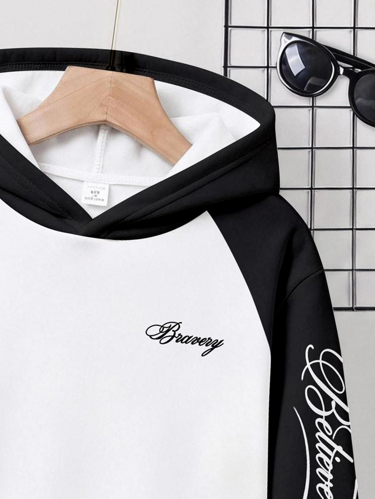 Teen Boy Casual Minimalist Loose Fit Crew Neck Long Sleeve Comfortable Hooded Sweatshirt Suitable For Autumn/Winter - Multicolor - View 5