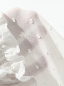 DAZY 女款白色方領蕾絲飾邊寬鬆花瓣袖優雅顯瘦休閒襯衫上衣 - 白色 - 查看 10