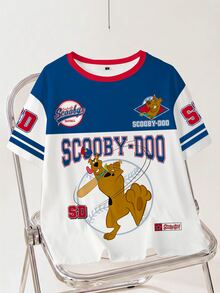 SCOOBY-DOO X SHEIN 大尺碼女款字母印花圓領短袖休閒T恤，DOO - 白色 - 查看 1