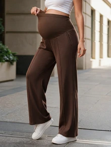 SHEIN Celana Penyangga Perut Hamil Warna Polos Elegan - Coffee Brown - View 5