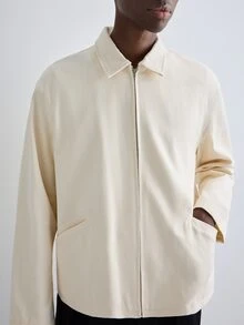 Merionis Jaket Kasual Pria Lengan Panjang Warna Polos dengan Resleting - Aprikot - View 5
