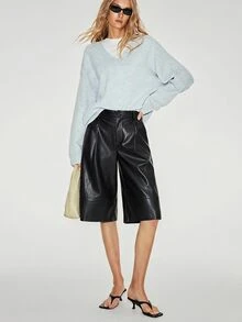 ATUI Studio Elevating Basics Bottoms, Black Loose Fit Straight Leg Capris, Minimalism Modern Effortless Chic, Party Daily Halloween Fall&Winter - Black - View 9