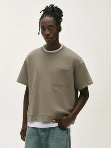 Baseblock Men's Comfortable Brown Streetwear Cotton Embroidered  Short Sleeve T-Shirt,New Fall Looks - Camel - View 4
