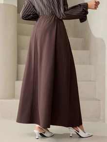 Veilorie Rok Lipit Wanita Warna Polos Pinggang Tinggi Elegan Modis - Coffee Brown - View 4