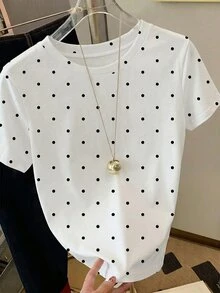 Women's Plus Size Casual Polka Dot Print Short Sleeve T-Shirt For Summer Vacation - Multicolor - View 3