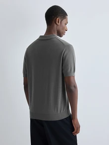 Merionis Men's Solid Color Polo Collar Short Sleeve Casual Knit Top - Dark Grey - View 2