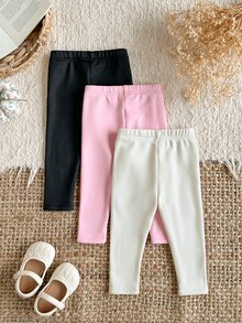 SHEIN Vintaside Kids 女嬰女童休閒針織運動風極簡修身抓絨內裡百搭日常戶外卡其米色印花慢跑運動褲 - 彩色 - 查看 2
