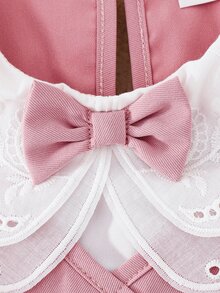 SHEIN Elladie kids 少女蕾絲刺繡百褶洋裝，大領設計百褶下擺連身裙，適合日常通勤休閒返校季穿著 - 粉色 - 查看 5
