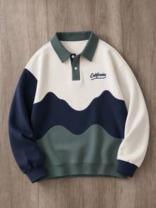 Manfinity Joysei Men's Letter Pattern Colorblock Casual Everyday Long Sleeve Sweatshirt - Multicolor - View 1