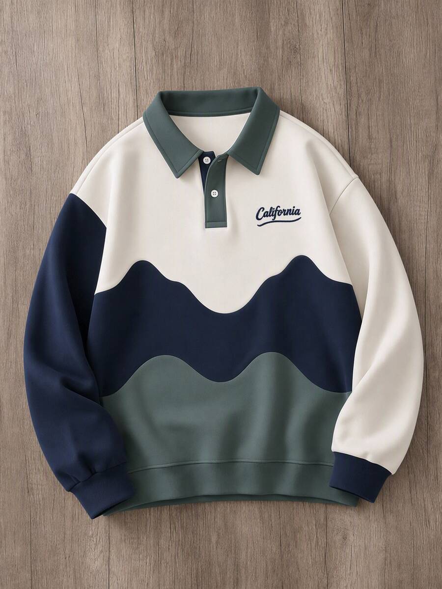 Manfinity Joysei Men's Letter Pattern Colorblock Casual Everyday Long Sleeve Sweatshirt - Multicolor - View 1