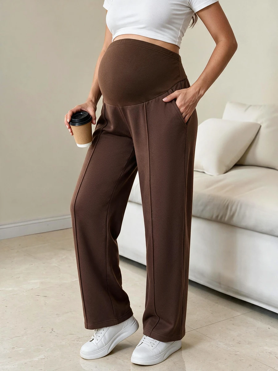 SHEIN Celana Penyangga Perut Hamil Warna Polos Elegan - Coffee Brown - View 1