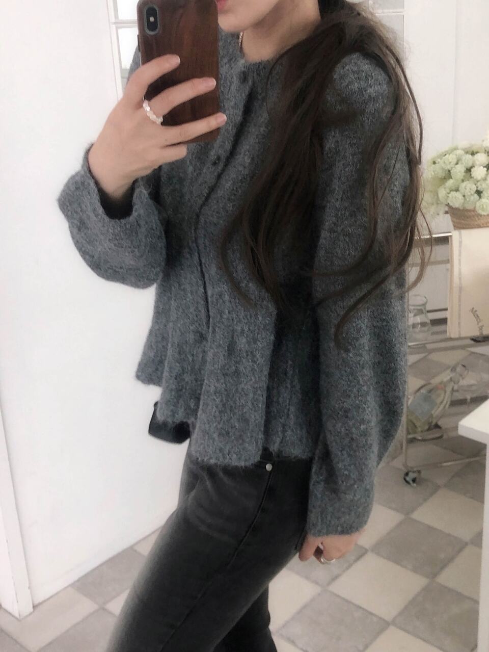 Women's Round Neck Ruffle Trim Long Sleeve Cardigan, Elegant Autumn/Winter Style