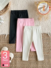 SHEIN Vintaside Kids 女嬰女童休閒針織運動風極簡修身抓絨內裡百搭日常戶外卡其米色印花慢跑運動褲 - 彩色 - 查看 1