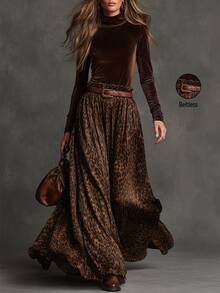 LUMIGAL Fall Clothes FOR WomenLady's Elegant Leopard Print Autumn Two Pieces Set - Brown - View 2