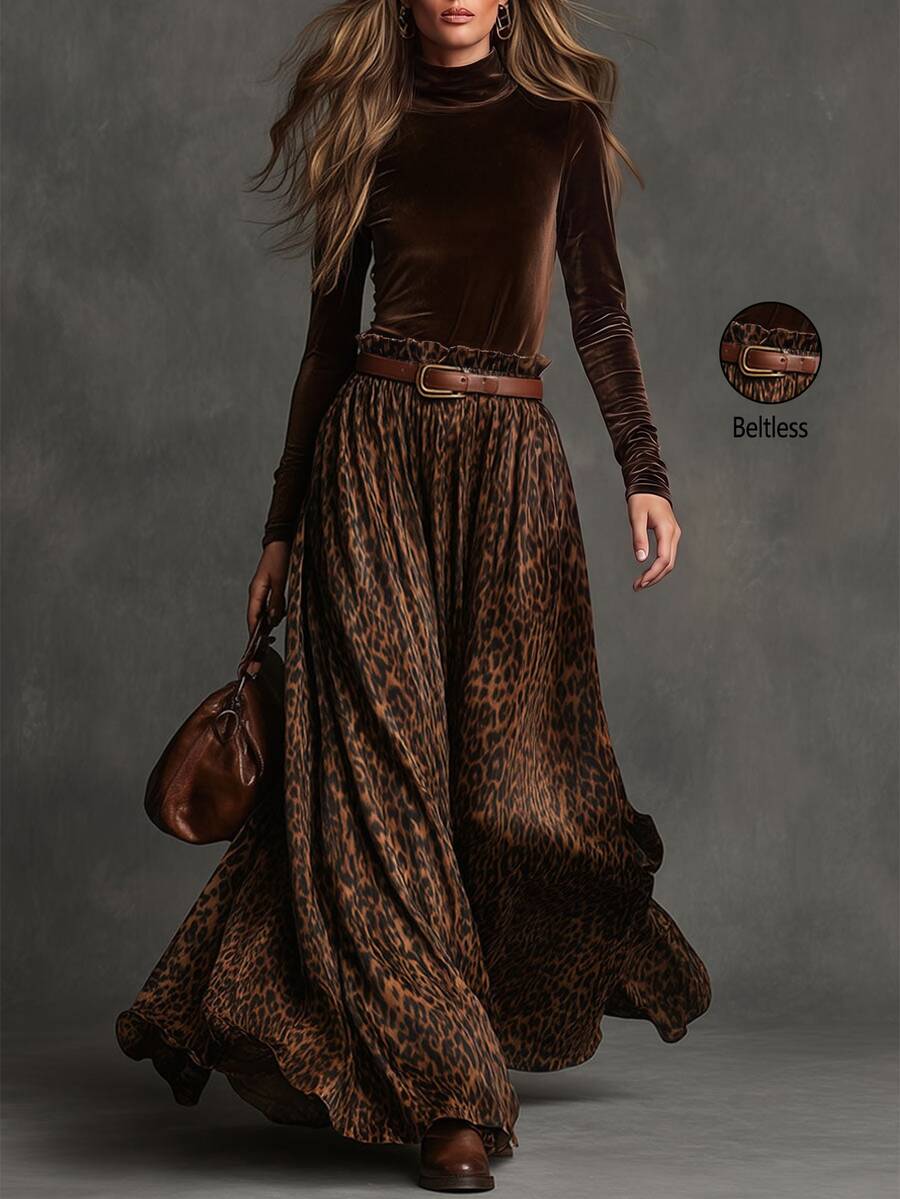 LUMIGAL Fall Clothes FOR WomenLady's Elegant Leopard Print Autumn Two Pieces Set