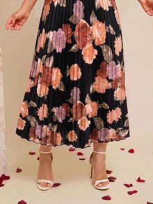 Amorya 女款優雅派對花卉印花百褶洋裝 - 黑色 - 查看 5