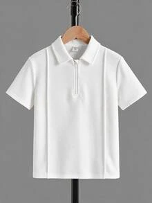 SHEIN 青少年男孩 1/4 拉鍊 Polo 衫 素色條紋休閒薄款日常穿著夏季款 - 彩色 - 查看 1