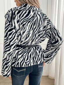 Yalmera Autumn/Winter Fashion Zebra Print Faux Fur Coat - Multicolor - View 2