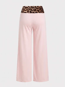 Tween Girls Tween Girl Pants Streetwear Versatile Vintage Side Drawstring Y2K Patchwork Leopard Print Flare Long Pants - Pink - View 6