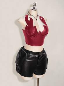 SHEIN ICON 大尺碼女款純色修身百搭休閒上衣 - 紅色 - 查看 5