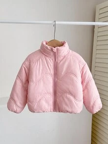 女嬰可愛秋冬保暖內裡粉色加厚外套，適合休閒外出、玩耍、拍照，舒適冬季百搭外衣 - 粉色 - 查看 10
