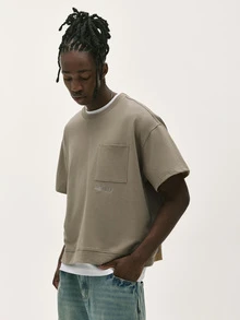 Baseblock Men's Comfortable Brown Streetwear Cotton Embroidered  Short Sleeve T-Shirt,New Fall Looks - Camel - View 5
