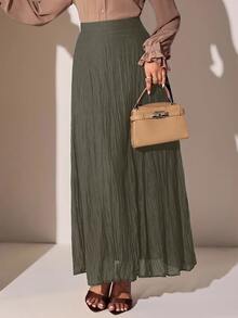 Veilorie Women's Elegant Commute Solid Color Skirt - Army Green - View 3