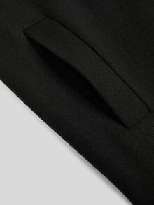 Sweetra Mantel Panjang Hitam Kancing Ganda untuk Wanita Ukuran Besar - Hitam - View 4