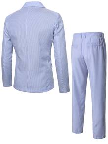 Manfinity Mode Casual Business Style Striped Men's Suit Set - Blue and White - View 2