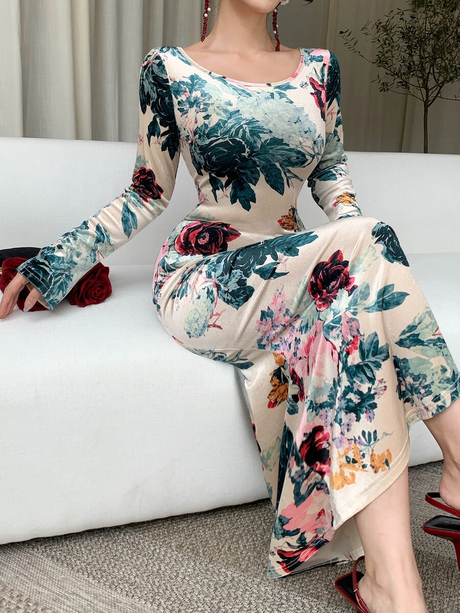 DAZY Elegant Slim-Fit Flattering Print Midi Dress For Women Vacation - Multicolor - View 1