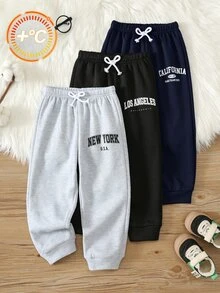 SHEIN 兒童小男孩/小男孩中性 3件組秋冬休閒學院風運動長褲套裝，小男孩秋冬服飾，長褲，柔軟，復古，返校季 - 彩色 - 查看 3