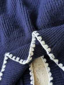 SHEIN PariChic Women's Round Neck Knit Cardigan, Blue & White Color-Block, Asymmetric Front & Metal Buttons, Contrasting Trim For Office & Daily Wear, Fall/Winter - Royal Blue - View 6