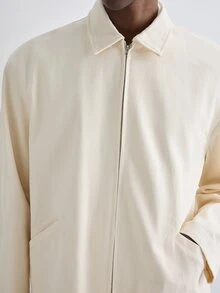 Merionis Jaket Kasual Pria Lengan Panjang Warna Polos dengan Resleting - Aprikot - View 7