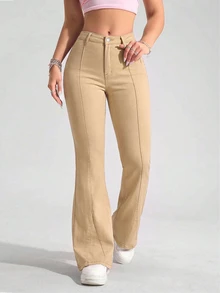 Jeanoix Y2K Plus Size Women's Stretch Denim Jeans Light Khaki Flare Jeans Cowboy For Women - Khaki - View 1