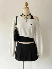 SHEIN MOD 女款騎士印花 2 合 1 掛脖領衛衣 - 白色 - 查看 6
