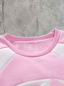 AXEPEAK Casual Sports Racing Black & Gray Colorblock Split Patchwork Stylish Versatile Long Sleeve Pullover - Pink - View 4