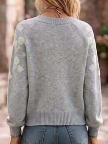 Linavere Women's Romantic Handmade Floral Applique Long Sleeve Single-Breasted Knit Cardigan - Light Grey - View 2