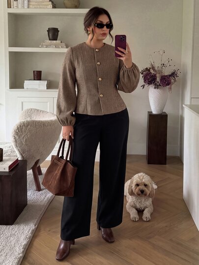 Firerie Plus Size Elegant Commuter Herringbone Blazer