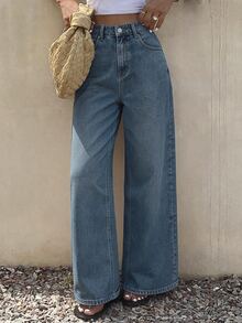 Livesso Tall Women's Loose Straight Leg Vacation Style Jeans - Medium Wash - View 5