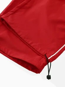 ROMWE MEN Street Life Pantalones holgados con cordón en la cintura y estampado de letras para hombre - Rojo - Ver 6