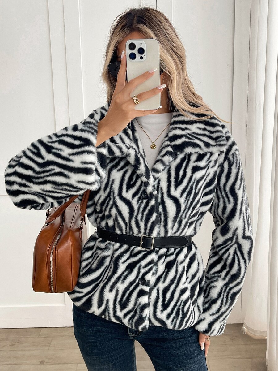 Yalmera Autumn/Winter Fashion Zebra Print Faux Fur Coat - Multicolor - View 1