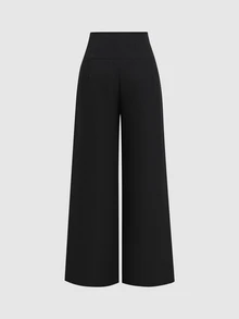 Sweetra Fashionable Versatile Commute Solid Color Wide Leg Suit Pants - Black - View 2