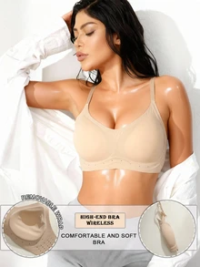 Eraneu 1pc Women's Solid Color Casual Comfortable Underwear - Apricot - View 3