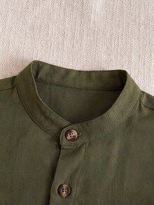 兒童小男孩學院風刺繡Logo立領長袖襯衫/長褲套裝 - 彩色 - 查看 10