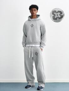 TOKVUE Men's Embroidered Design Long Sleeve Hoodie And Drawstring Waist Sweatpants Set - Grey - View 1