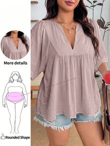 Enliva Plus Size Women's Casual Solid Color Top, Loose Crop Top, Suitable For Vacation, Afternoon Tea, Beach Cruise Vacation, City Road Trip Vacation, Bohemian Style Vacation, Music Festival, Beachwear, Easter, Beachwear, Elegant Women's Clothing, Vacation Wear, Concert Outfit, Tropical Vacation Women's Clothing, Vacation Wear, Bohemian Style Clothing - Mauve Purple - View 1