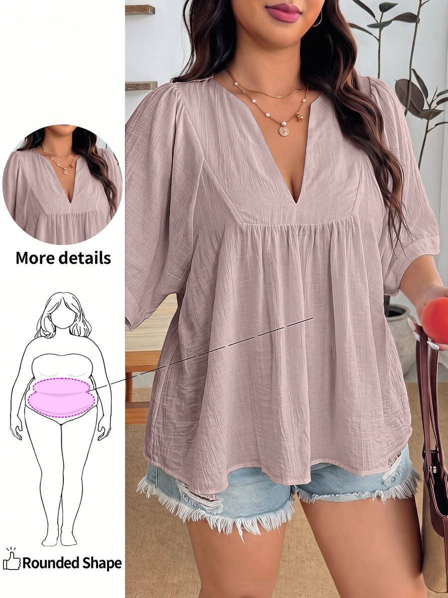Enliva Plus Size Women's Casual Solid Color Top, Loose Crop Top, Suitable For Vacation, Afternoon Tea, Beach Cruise Vacation, City Road Trip Vacation, Bohemian Style Vacation, Music Festival, Beachwear, Easter, Beachwear, Elegant Women's Clothing, Vacation Wear, Concert Outfit, Tropical Vacation Women's Clothing, Vacation Wear, Bohemian Style Clothing - Mauve Purple - View 1