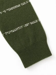 GlowEve CURVE Fashionable Sequin Design Commuter Style Loose Fit Versatile Knit Sweater Base Layer Top For Women - Army Green - View 3