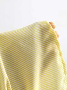Sweetra Women's Yellow Casual Sweet Striped Collared Waist-Cinching Slim Fit Commute Long Sleeve Button-Down Blouse - Yellow - View 8